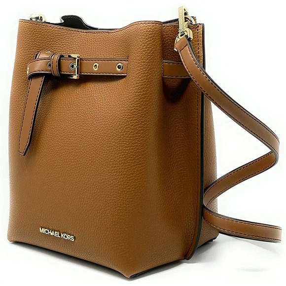 Michael Kors EMILIA Small Drawstring Bucket Messenger Bag Luggage/Brown $348 Nwt - Picture 1 of 4